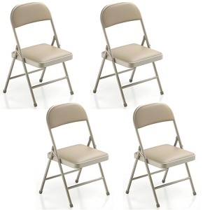 SUGIFT 4-Pack Heavy Duty Metal Folding Chairs with Padded Seat & Back, Portable for Indoor/Outdoor Events, Office, Wedding, Party, Beige, 330 lbs - 1 of 4