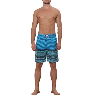 Lars Amadeus Men's Color Block Stripes Pattern Drawstring Waist Long Swimwear Shorts 36 Light Blue — фото 2