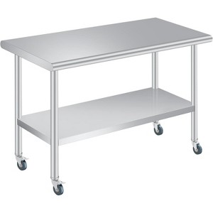 Stainless Steel Prep Table,Heavy Duty Commercial,with Rounded-Corner,Adjustable Undershelf and 4 Caster Wheels,Heavy Duty Work Table - 1 of 4