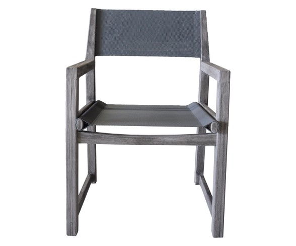 Teak Contemporary Bay Side Outdoor Sling Dining Chair - Driftwood Gray - Courtyard Casual
