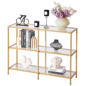 3-Tier Narrow Glass Console Table, 5mm Tempered Sofa Table Behind Couch ...