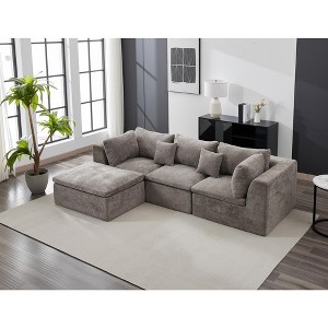 110"Boneless Sectional Cloud Couch with Ottoman,Convertible Shaped Modular Sofa with Chaise,Deep Seating&Chenille Fabric, High-Density Memory Foam - 1 of 4