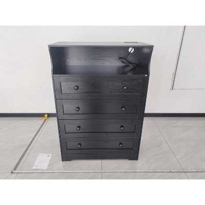 Small Apartment 4-Drawer Slim Dresser w/ USB Ports & Lights - Modern Wooden Chest for Bedroom, Entryway, Living Room