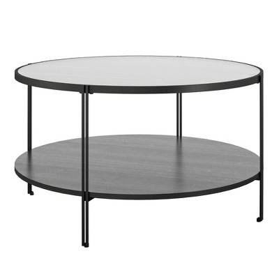 RealRooms Vance Round Coffee Table, Black Oak