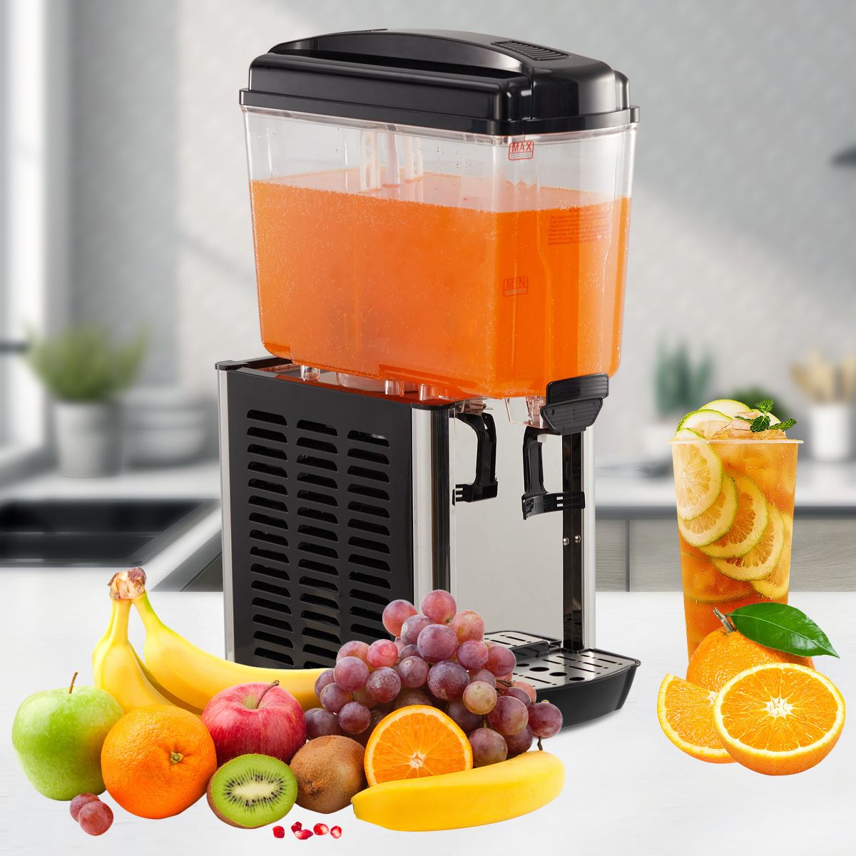 Garvee Commercial Ice Beverage Dispenser, 4.8/9.6 gal Stainless Steel Drink Dispenser with Thermostat Control and 360° internal stirring