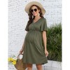 Clearlove Maternity Dress Floral Print V-Neck Midi A-Line Shirred Short Sleeves Ruffled Flowy Summer Boho Baby Shower Photoshoot - 4 of 4