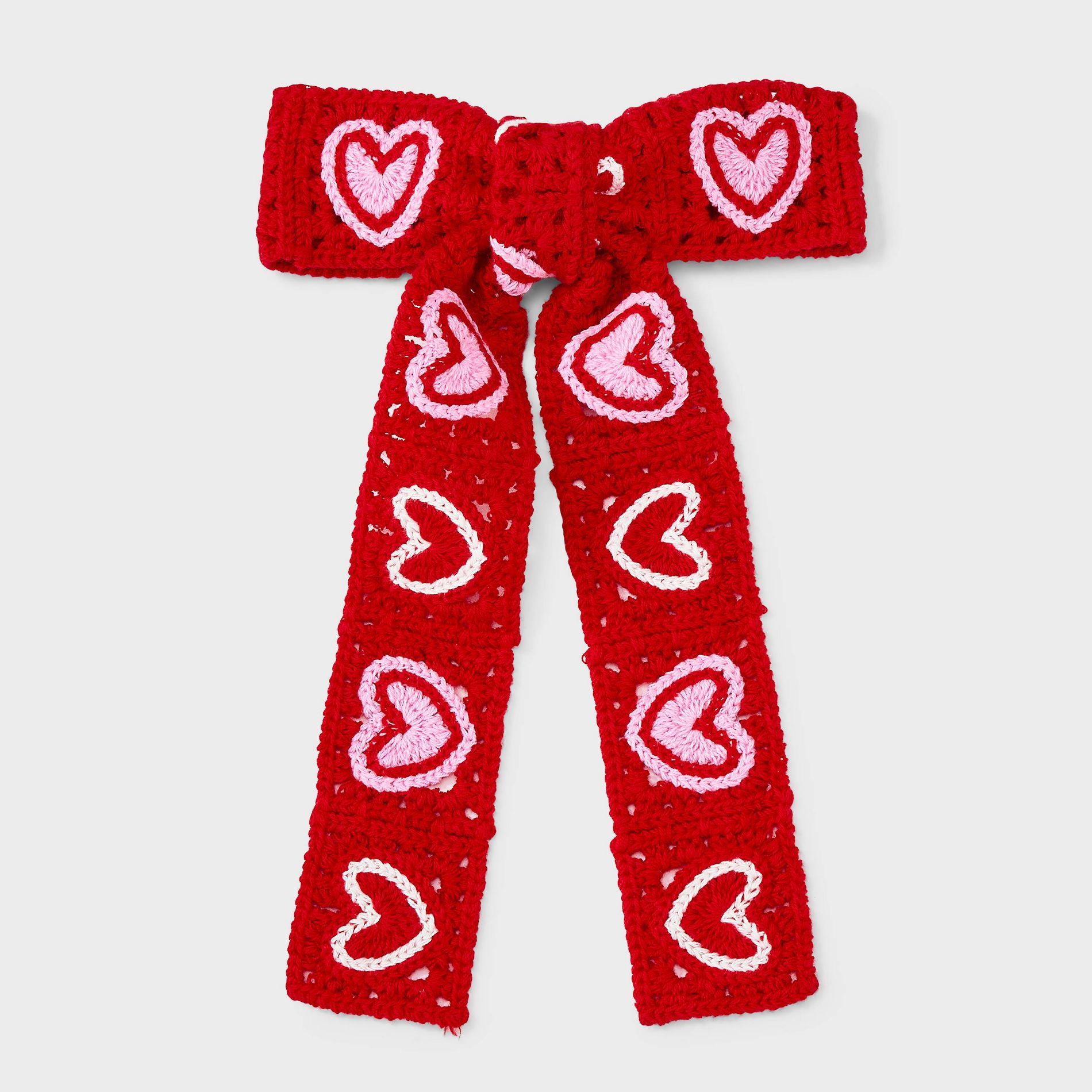 Valentines Knit Heart Bow - Red/Pink
