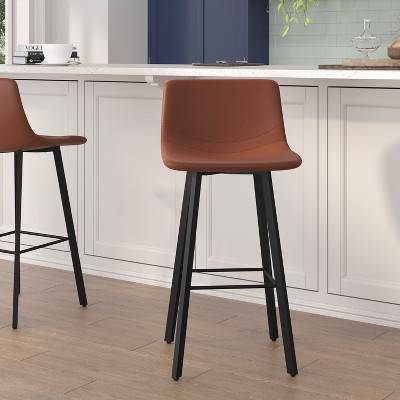 Caleb 30" Cognac Brown Leather & Matte Black Metal Bar Stool Set