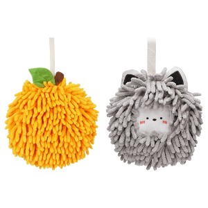 REGALWOVEN 2 Pcs Comfortable Soft Absorbent Chenille Ball Fuzzy Hand Towels - 1 of 4