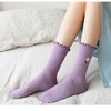 Anna-Kaci Women's 4 Pairs Ribbed Knit Socks with Daisy Embroidery Lettuce Edge Cuffs Soft Stretch Fabric - 2 of 4