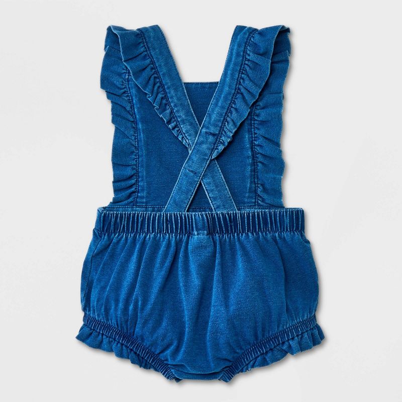Baby Girls' Knit Denim Romper - Cat & Jack™ Blue, 3 of 10