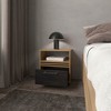 FM Furniture,Saxon Nightstand with a Drawer and Open Storage, Natural Oak - 3 of 4