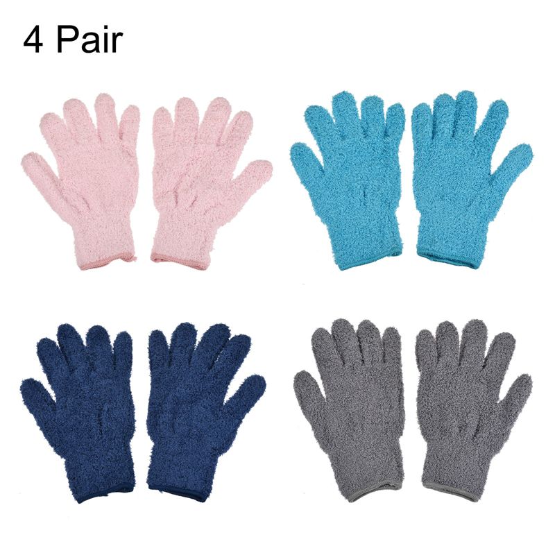 Unique Bargains Dusting Cleaning Gloves Microfiber Mittens for Plant Blinds Lamp Window Blue Dark Blue Gray Pink 4 Pairs 1 Set, 3 of 7