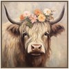 Kate & Laurel All Things Decor 30"x30" Sylvie Adorable Floral Boho Highland Cow Framed Canvas by The Creative Bunch Beaded Gold - 2 of 4