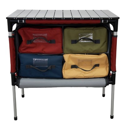 Red and Gray Aluminum Camping Organizer Table