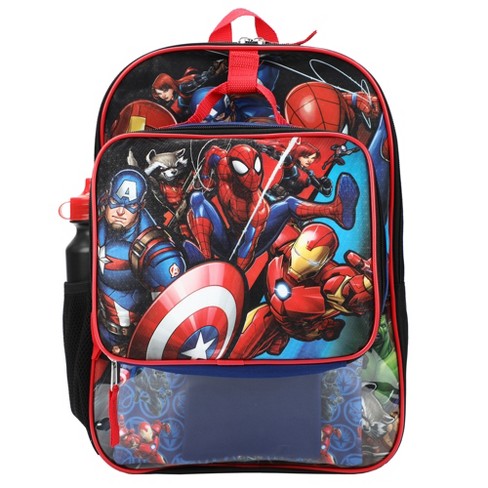 Marvel Spider-Man Backpack Kids 16 5PC Water Bottle School Combo Set