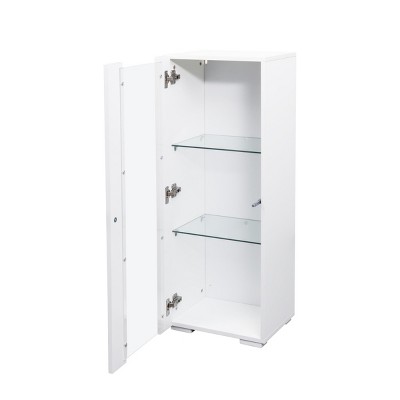 GlasFlength Decorative Storage Cabinets Accent Storage Cabinets with Glass Shelves Wall Storage Shelf for Living Room, White, 15.75"*11.42"*39.37"