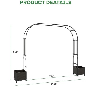 Garden Arch, Metal Garden Arch Trellis with Planter Boxes, Outdoor Archway with Wheels for Climbing Planters