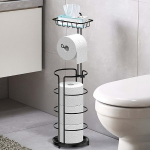 Sevobal Utility Storage Shelves, Toilet Paper Holder Stand with Top Storage Shelf, Floor Standing Storage for Bathroom, Black, 6.9"*14.2"*26.9" - 1 of 4
