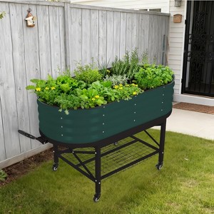 Coucheta Oval Galvanized Raised Garden Bed Kit with Legs & Storage Rack for Patio, Easy Assembly, Thick Metal Outdoor Planter Box for Vegetables - 1 of 4