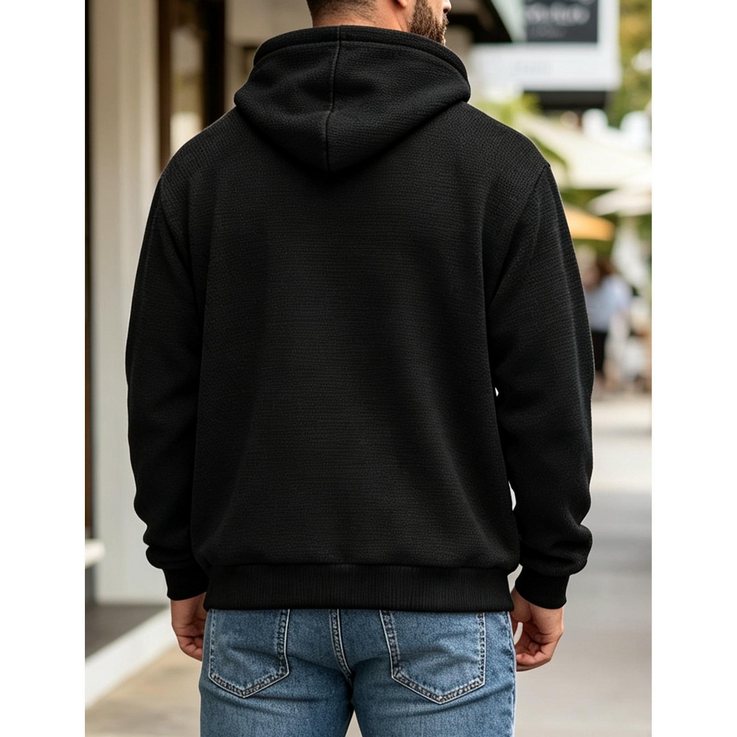 Мужское пальто YesFashion Men Full Zip Hooded Sweatshirt Jacket Drawstring Outerwear Long Sleeve Casual Zip‑Up Coat, XL, Black, цвет: Чёрный — фото 2