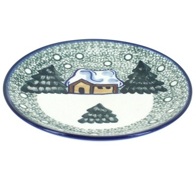 Blue Rose Polish Pottery Winter Forest Dessert Plate - Green