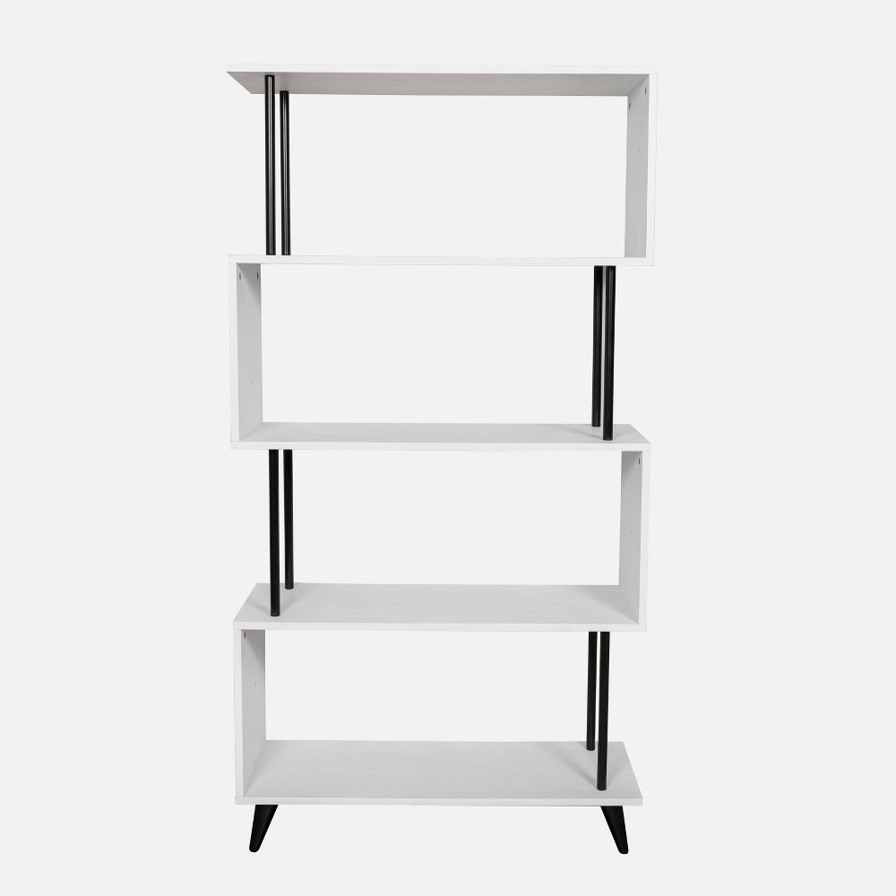 Photos - Wall Shelf 60.5" 5 Tier S Shaped Bookcase White/Black - Danya B.