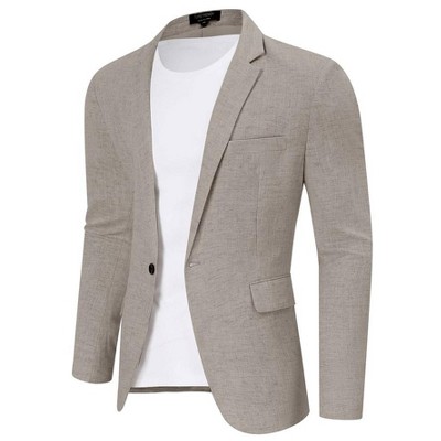 Men's Casual Sport Coat Lightweight Linen Blazer One Button Business Suit Jackets Stylish Daily Suits