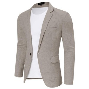 Men's Casual Sport Coat Lightweight Linen Blazer One Button Business Suit Jackets Stylish Daily Suits - 1 of 4