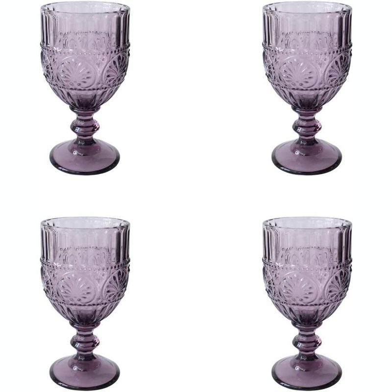 American Atelier Vintage Purple Wine Glasses Set of 4, 12-Ounce Capacity Wine Goblets Vintage Style Glassware, Dishwasher Safe, 1 of 7