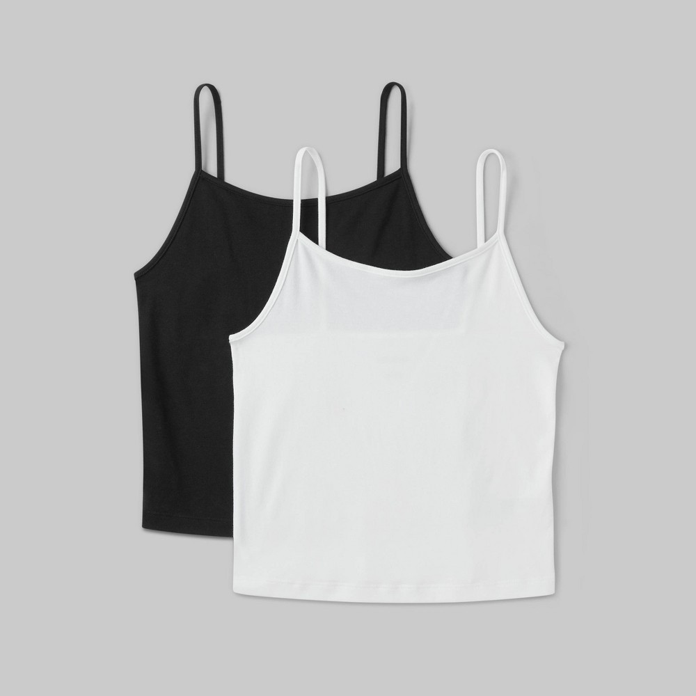Women's Slim Fit 2pk Bundle Cropped Cami Tank Top - Wild Fable White/Black S