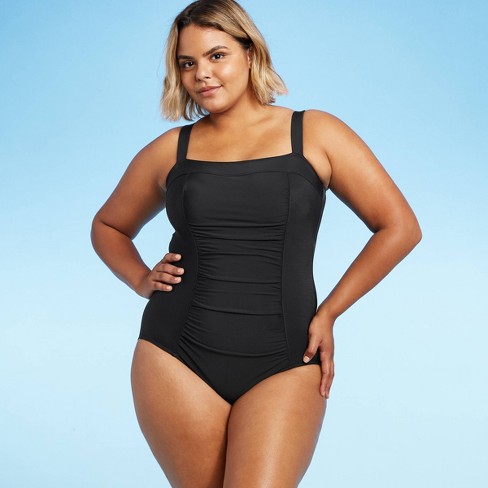 Women S Square Neck One Piece Swimsuit Aqua Green Black Target