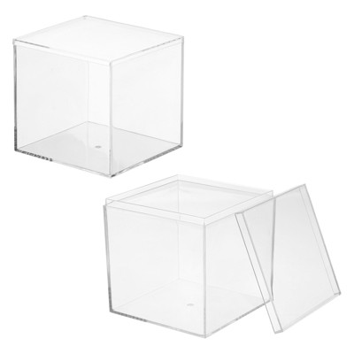 Unique Bargains Acrylic Cube Storage Collectible Display Boxes 2 Pcs Clear