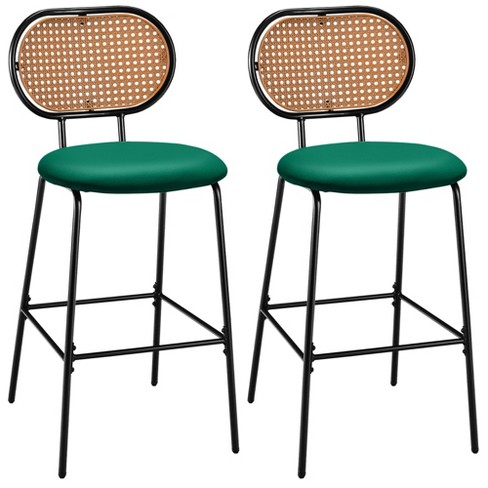 Costway Set Of 2 Bar Stools Faux Leather Bar Height Kitchen Chairs