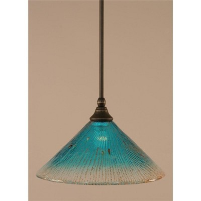 Toltec Lighting Any 1 - Light Pendant in  Dark Granite with 12" Teal Crystal Shade