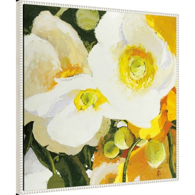 Sylvie Beaded White Framed Abstract Floral Canvas Art, 30 x 30