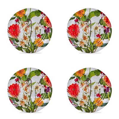 tagltd 11 in. The Botanist's Large Yellow Flower Melamine Plastic Dinnerware Plates Set of 4 Dishwasher Safe Indoor Outdoor Round Multicolored
