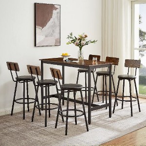 NicBex 7-Piece Industrial Bar Table Set – Pub High Dining Table with 6 PU Leather Bar Stools, Steel Frame Kitchen Table, Living Room Breakfast Table - 1 of 4