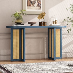 NicBex Farmhouse Console Table with Rattan Cross Legs,Narrow Solid Wood Entryway Table for Living Room,Hallway,Entryway - 1 of 4