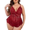 Avidlove Plus Size Lingerie for Women Lace Bodysuit One Piece Teddy Babydoll Mesh Chemise V Neck Sleepwear - 2 of 2