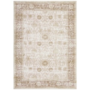 Coolmee Washable Area Rug Living Room Floral Non Slip Large Rug Vintage Traditional Stain Resistant Distressed Carpet Bedroom Dining RoomGreen - 1 of 4