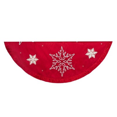 Kurt Adler 60" Red Snowflake Embroidered and Pleated Tree skirt