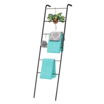 IRIS USA 5 ft. Blanket Ladder with Hanging Hooks, Metal Stylish Quilt Ladder and Towel Drying Rack