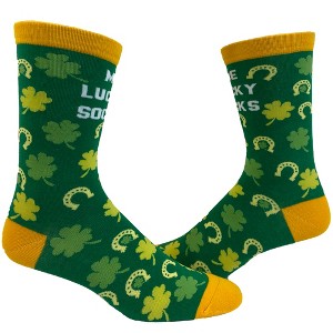 Crazy Dog T-Shirts Women's Me Lucky Socks Socks Funny Shamrock St Patricks Day Parade Green Graphic Novelty Footwear - 1 of 4