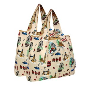 Wrapables Medium Foldable Tote Nylon Reusable Grocery Bags, Set of 2 - 1 of 4