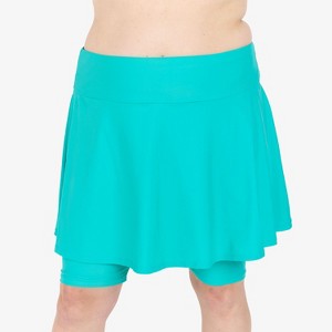Calypsa Women's Plus Size Flared Mid-Thigh Swim Skirt With Bike Shorts - 1 of 4