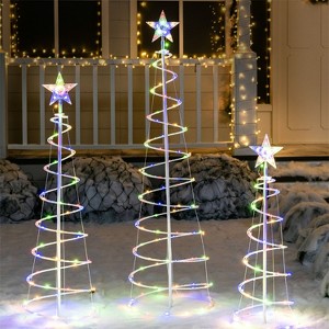 Joyfy 3 Packs Christmas Spiral Tree Yard Light Outdoor Decoration, 218 LED Lights with Stakes for Xmas Party Indoor Outdoor Garden Holiday Decoration - 1 of 4