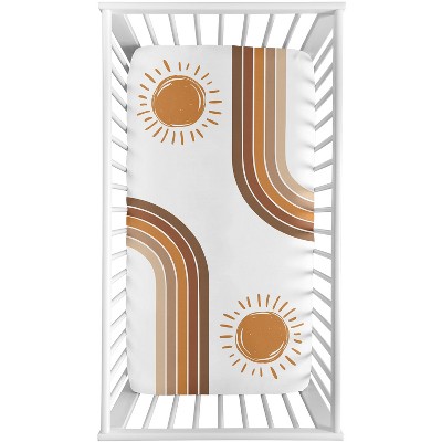 White and Pumpkin Boho Sun Print Toddler Crib Sheet Set