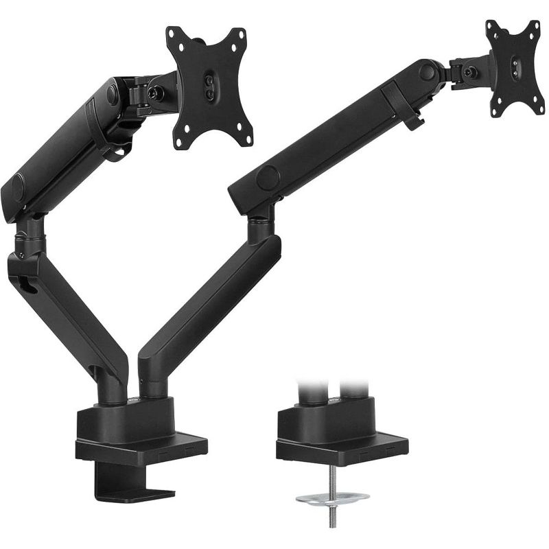Mount-It! Dual Monitor Arm Mount Desk Stand | Articulating Mechanical Spring Height Adjustable | Fits Two 17 - 32 Inch Screens | C-Clamp and Grommet, 1 of 10