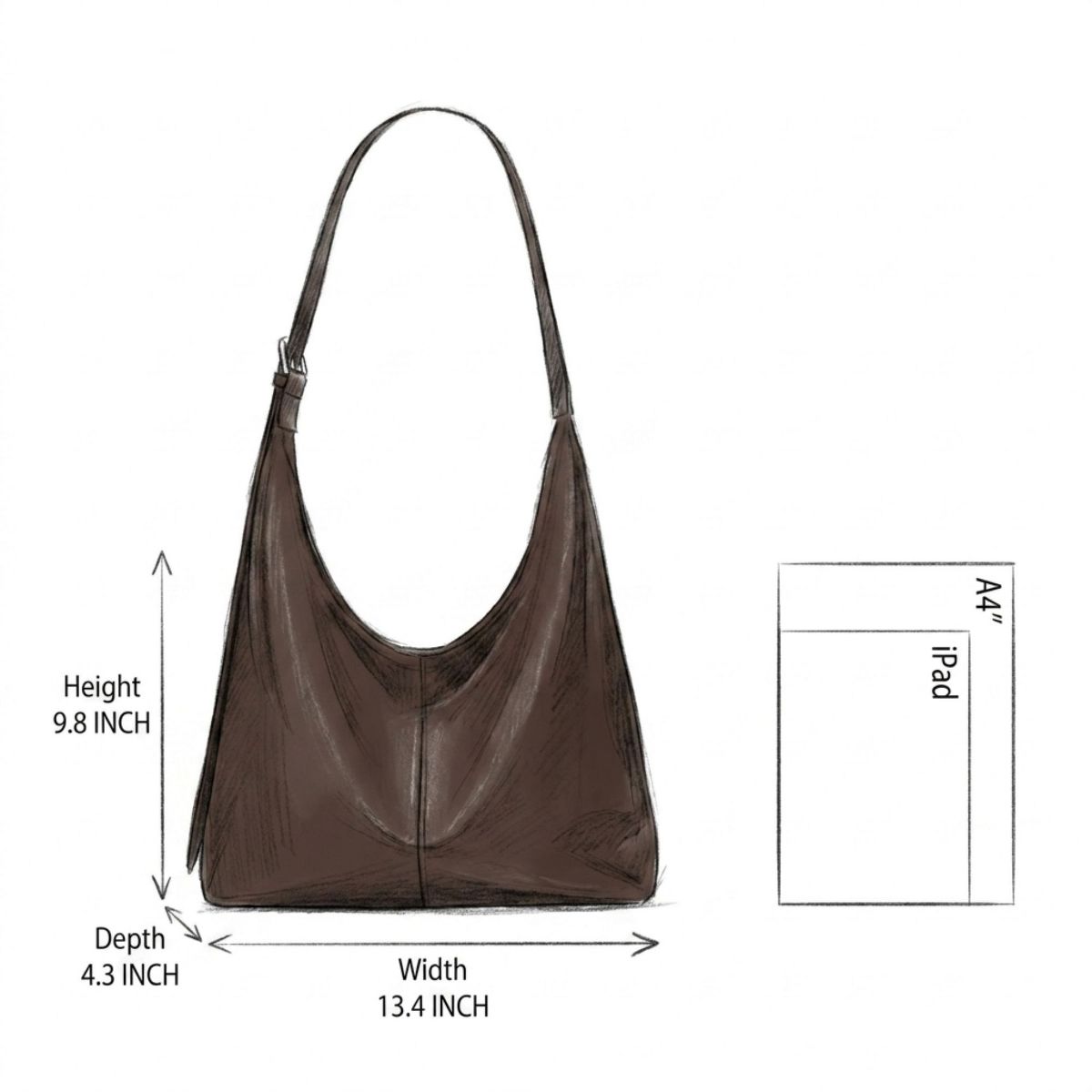 Alilang Faux Leather Hobo Shoulder Bag with Adjustable Strap and Roomy Pockets - thumbnail 5